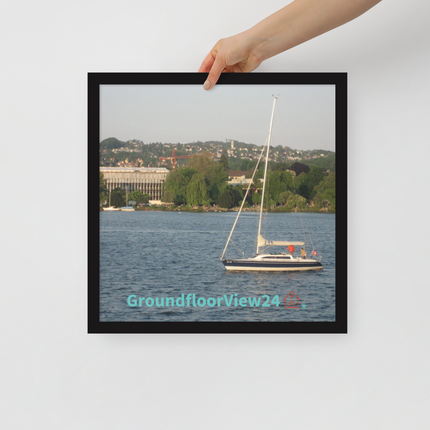 Boat on the River Framed poster with groundfloorview24 with House Logo