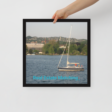 Boat on the River Framed poster with realestatematching without key Logo
