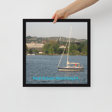Boat on the River Framed poster with realestatematching24 without key Logo