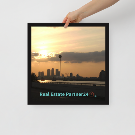 Majestic Sunset Framed poster with realestatepartner24 with house Logo