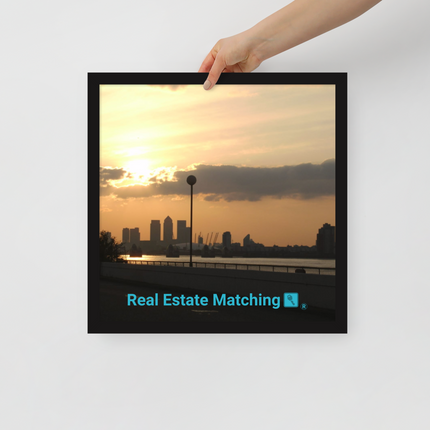 Majestic Sunset Framed poster with realestatematching with key Logo