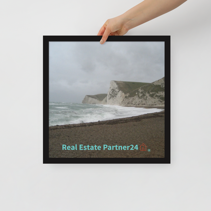 Waves and Sand Framed poster with realestatepartner24 with house Logo