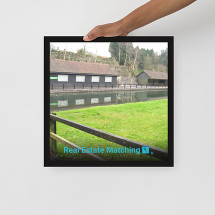 Lakeside Serenity Framed poster with realestatematching with key Logo