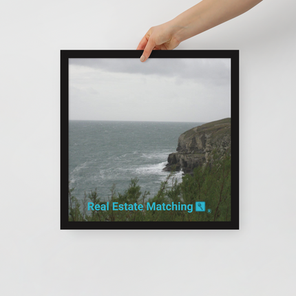 Seaside Serenity Framed poster with realestatematching with key Logo