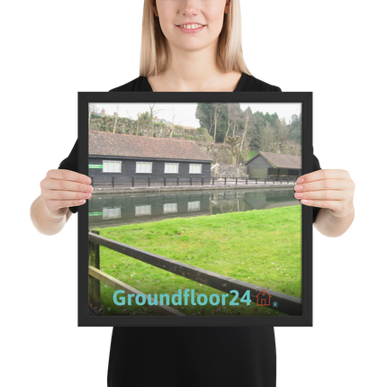 Lakeside Serenity Framed poster with Groundfloor24 with House Logo