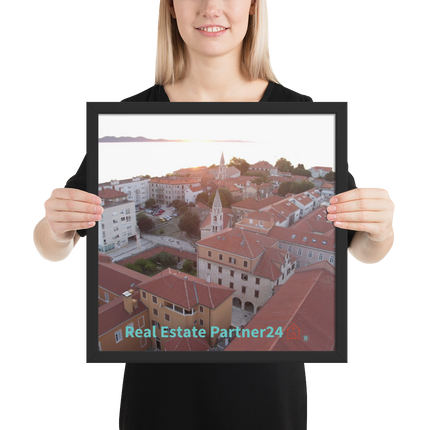 Roof Sunset View Framed poster with realestatepartner24 with house Logo