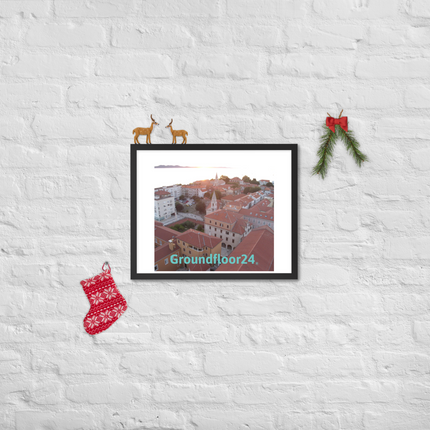 Roof Sunset View Framed poster with Groundfloor24 without House Logo