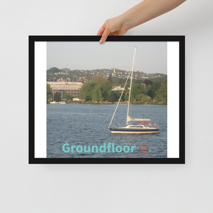 Boat on the River Framed poster with Groundfloor with House Logo