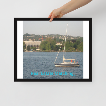 Boat on the River Framed poster with realestatematching without key Logo
