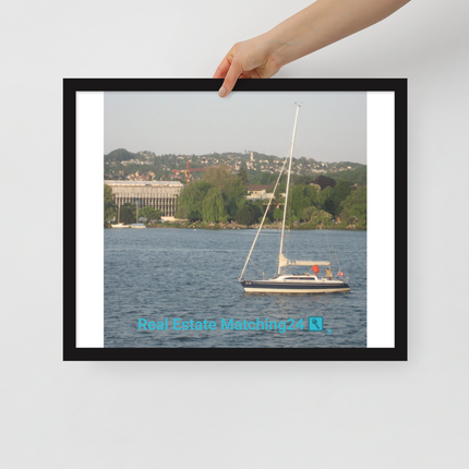 Boat on the River Framed poster with realestatematching24 with key Logo