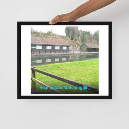 Lakeside Serenity Framed poster with realestatematching with key Logo