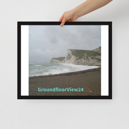 Waves and Sand Framed poster with groundfloorview24 with House Logo