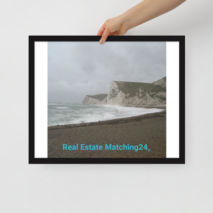 Waves and Sand Framed poster with realestatematching24 without key Logo
