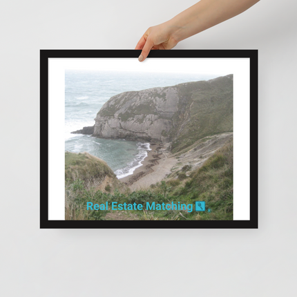 Sea & Hills Framed poster with realestatematching with key Logo