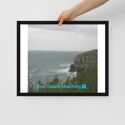 Seaside Serenity Framed poster with realestatematching with key Logo