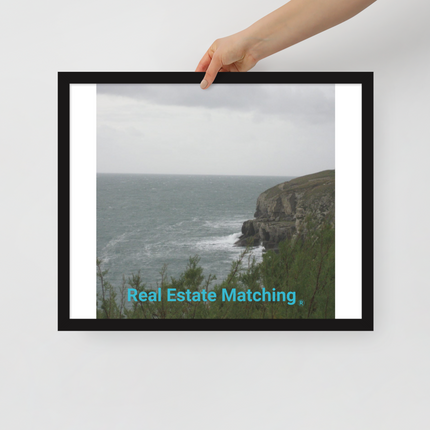 Seaside Serenity Framed poster with realestatematching without key Logo
