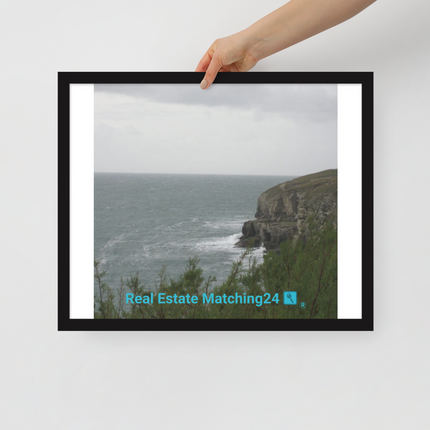 Seaside Serenity Framed poster with realestatematching24 with key Logo