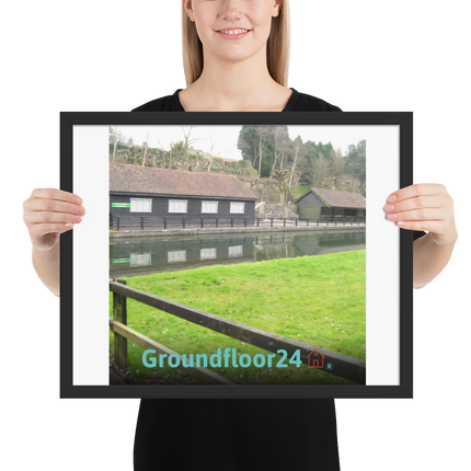 Lakeside Serenity Framed poster with Groundfloor24 with House Logo