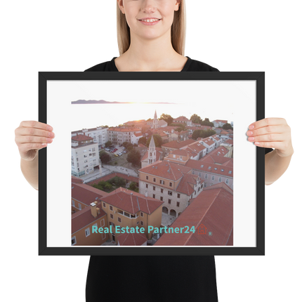 Roof Sunset View Framed poster with realestatepartner24 with house Logo