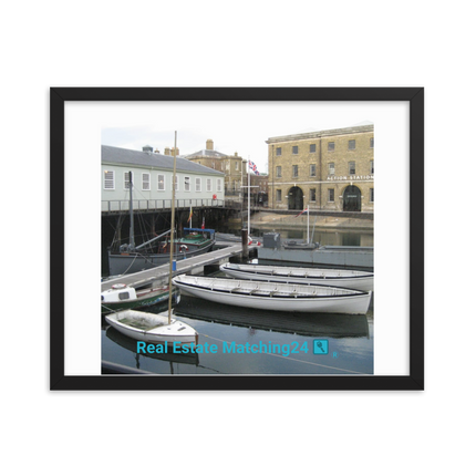 Boat on Water Framed poster with realestatematching24 with key Logo