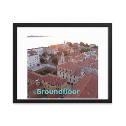 Roof Sunset View Framed poster with Groundfloor with House Logo
