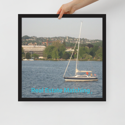 Boat on the River Framed poster with realestatematching without key Logo