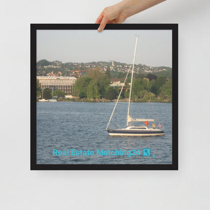 Boat on the River Framed poster with realestatematching24 with key Logo