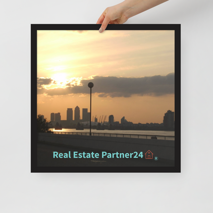 Majestic Sunset Framed poster with realestatepartner24 with house Logo