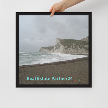 Waves and Sand Framed poster with realestatepartner24 with house Logo