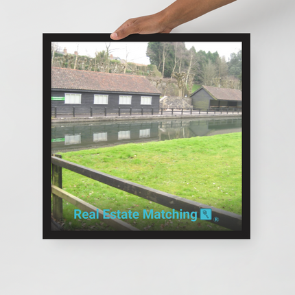 Lakeside Serenity Framed poster with realestatematching with key Logo