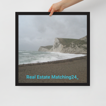 Waves and Sand Framed poster with realestatematching24 without key Logo