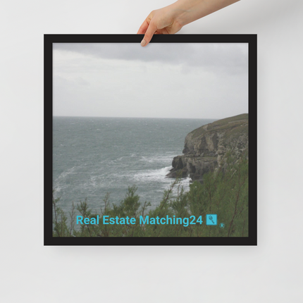 Seaside Serenity Framed poster with realestatematching24 with key Logo