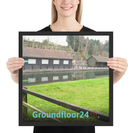 Lakeside Serenity Framed poster with Groundfloor24 with House Logo