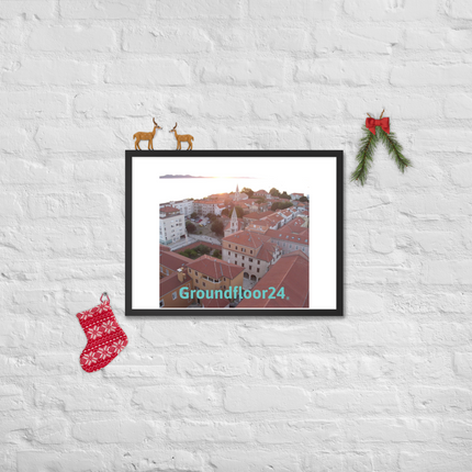 Roof Sunset View Framed poster with Groundfloor24 without House Logo