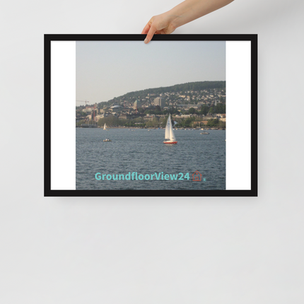 Beautiful River & Hills Sinari Framed poster with groundfloorview24 with House Logo