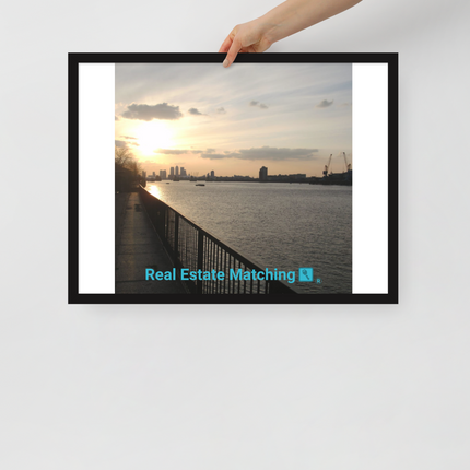 Awesome River View Framed poster with realestatematching with key Logo