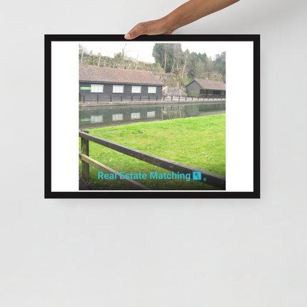 Lakeside Serenity Framed poster with realestatematching with key Logo