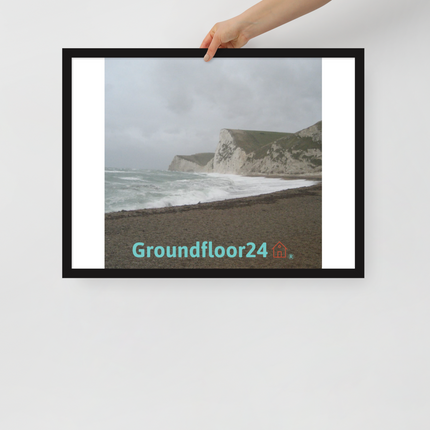 Waves and Sand Framed poster with Groundfloor24 with House Logo