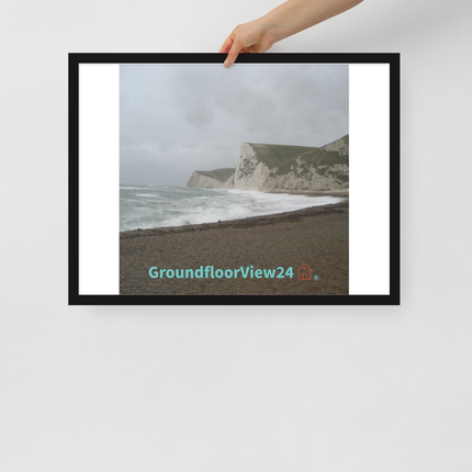Waves and Sand Framed poster with groundfloorview24 with House Logo