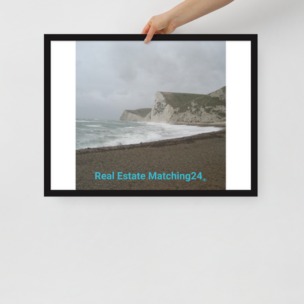 Waves and Sand Framed poster with realestatematching24 without key Logo