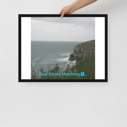 Seaside Serenity Framed poster with realestatematching with key Logo