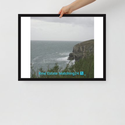 Seaside Serenity Framed poster with realestatematching24 with key Logo