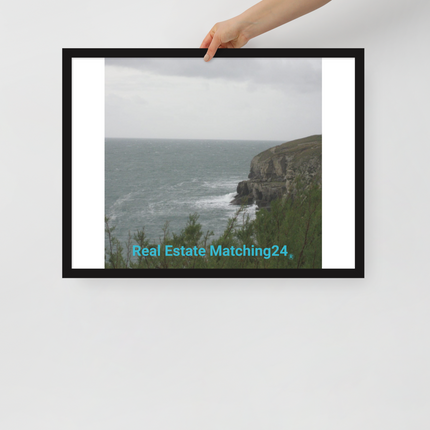Seaside Serenity Framed poster with realestatematching24 without key Logo