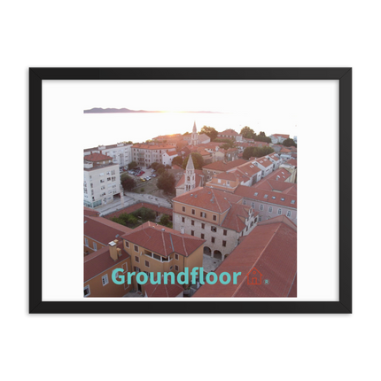 Roof Sunset View Framed poster with Groundfloor with House Logo