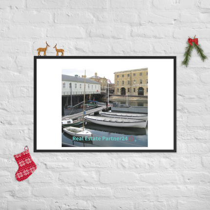Boat on Water Framed poster with realestatepartner24 with house Logo