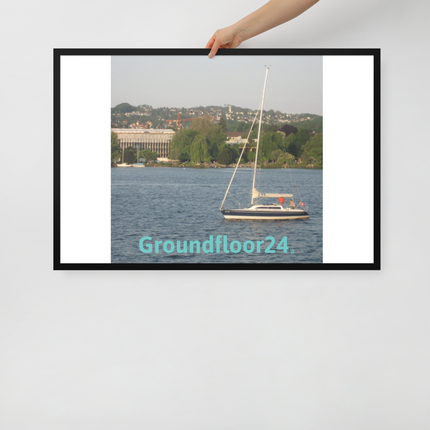 Boat on the River Framed poster with Groundfloor24 without House Logo