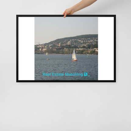 Beautiful River & Hills Sinari Framed poster with realestatematching with key Logo