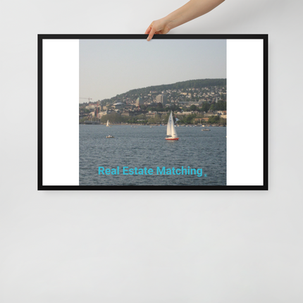 Beautiful River & Hills Sinari Framed poster with realestatematching without key Logo