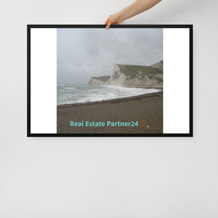 Waves and Sand Framed poster with realestatepartner24 with house Logo
