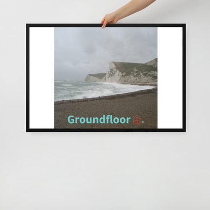 Waves and Sand Framed poster with Groundfloor with House Logo